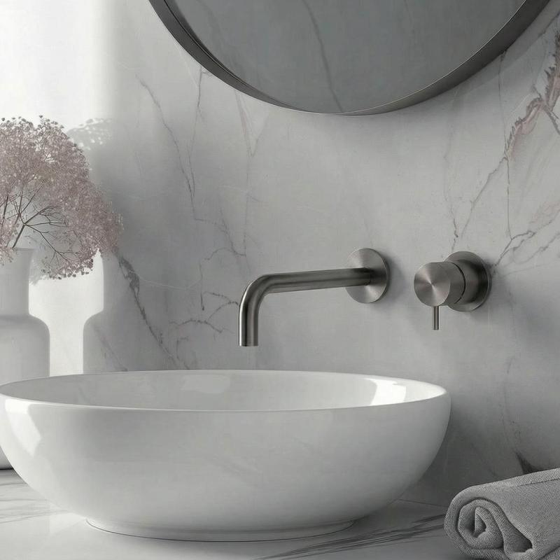 Waterevolution Flow Indbygget håndvaskarmatur i PVD Gun Metal med 21 cm udløb T116BGME-21