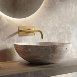 Waterevolution Flow indbygget håndvaskarmatur med dækplade i børstet messing med udløb 21 cm T1161LE-21