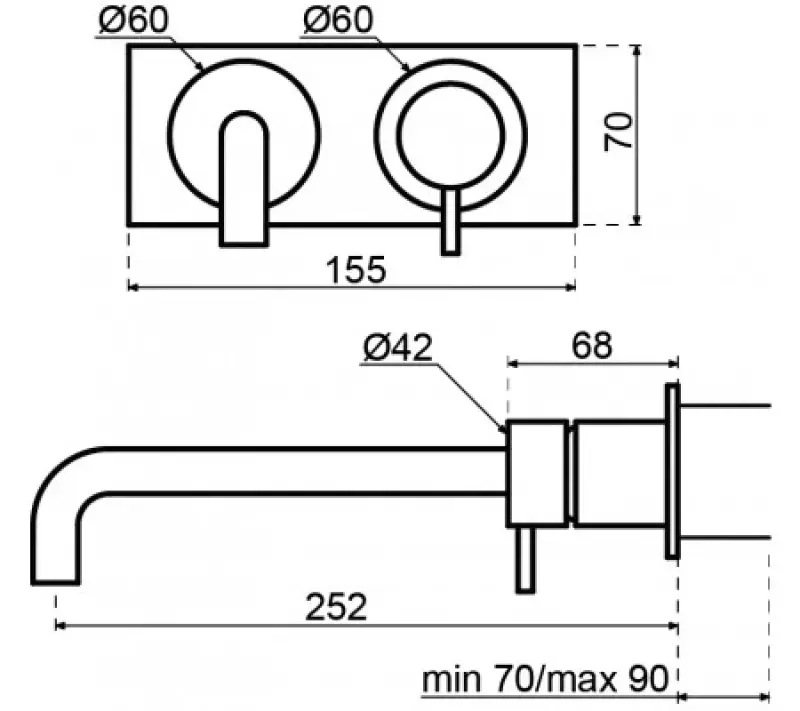 Waterevolution Flow indbygget håndvaskarmatur med dækplade i børstet messing med udløb 21 cm T1161LE-21