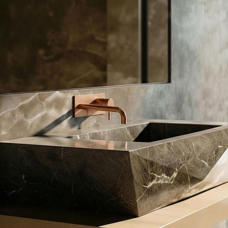 Waterevolution Flow indbygget håndvaskarmatur med afdækplade PVD Børstet Kobber med tud 15 cm T1161CPE-15