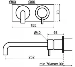 Waterevolution Flow indbygget håndvaskarmatur med afdækningsplade PVD Børstet Kobber med tud 21cm T1161CPE-21