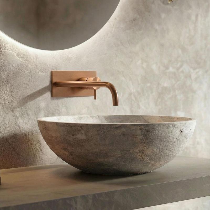 Waterevolution Flow indbygget håndvaskarmatur med dækplade PVD børstet kobber med udløb 21 cm T1161CPE-21