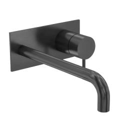 Waterevolution Flow indbygget håndvaskarmatur med afdækningsplade PVD Gun Metal med tud 15cm T1161GME-15
