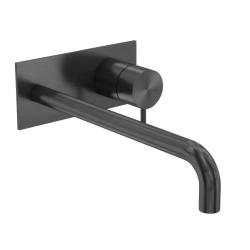 Waterevolution Flow indbygget håndvaskarmatur med dækplade PVD Gun Metal med udløb 21 cm T1161GME-21