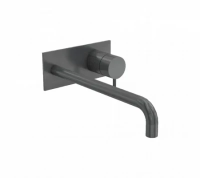 Waterevolution Flow indbygget håndvaskarmatur med dækplade PVD Gun Metal med udløb 21 cm T1161GME-21