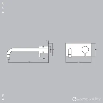 Waterevolution Flow indbygget håndvaskarmatur med dækplade PVD Light Gold med udløb 25 cm T1161WGE-25