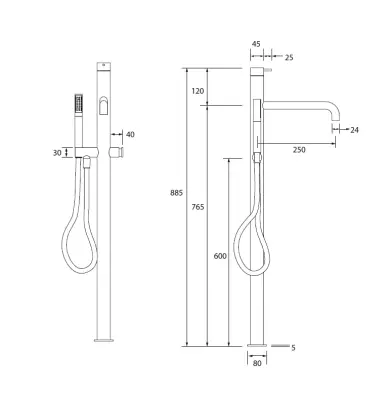 Waterevolution Flow fritstående badekararmatur med håndbruser, børstet kobber T133CPE