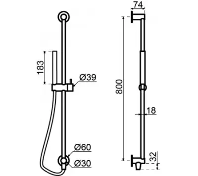 Waterevolution Flow glidestangssæt med håndbruser 800 mm Gun Metal T1661GME