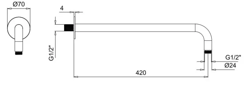 SB Rubinetterie Universel vægbruserarm rund 42cm farve krom 1208946670