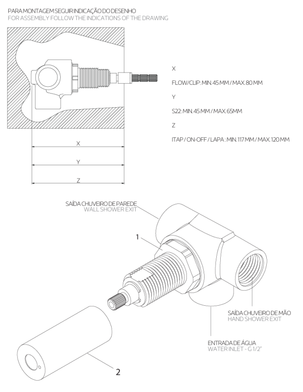 Waterevolution Flow indbygget blandingsbatteri med 2 udgange i rustfrit stål med rund roset
