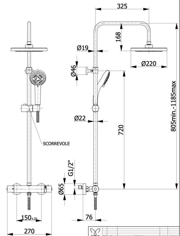 DEMM Shower brusekombination termostat med regnbruser krom 1208946965