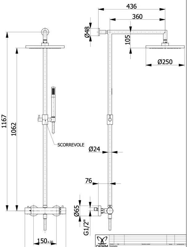 DEMM Shower brusekombination termostat med regnbruser krom 1208946967