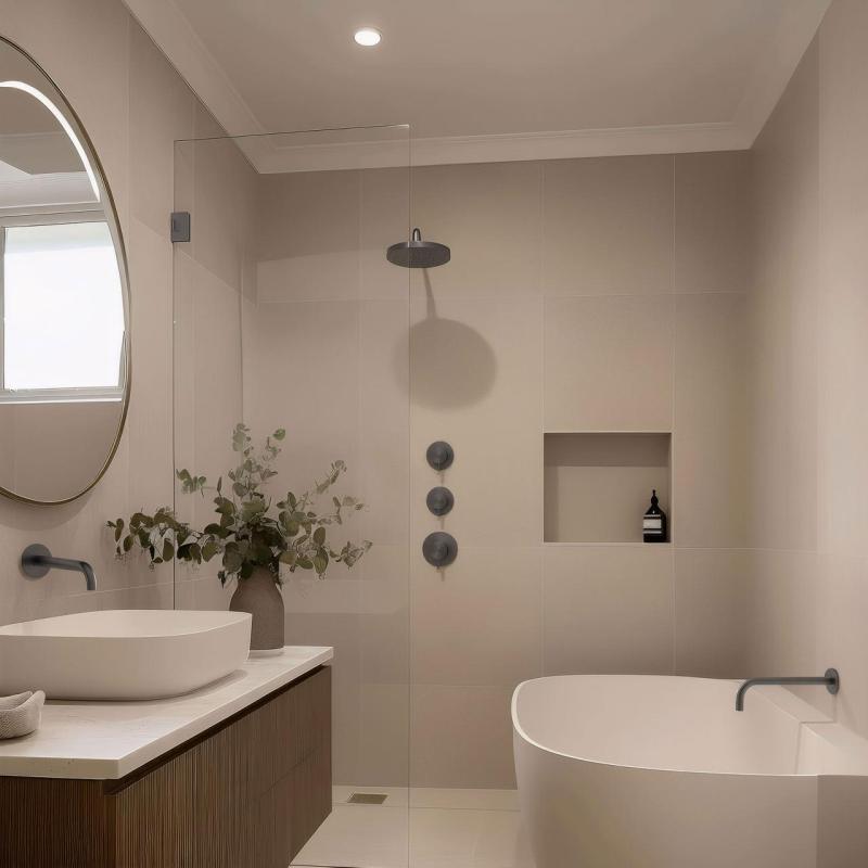 Waterevolution Flow indbygget brusertermostat med 2 stophaner, gun metal 1208948847