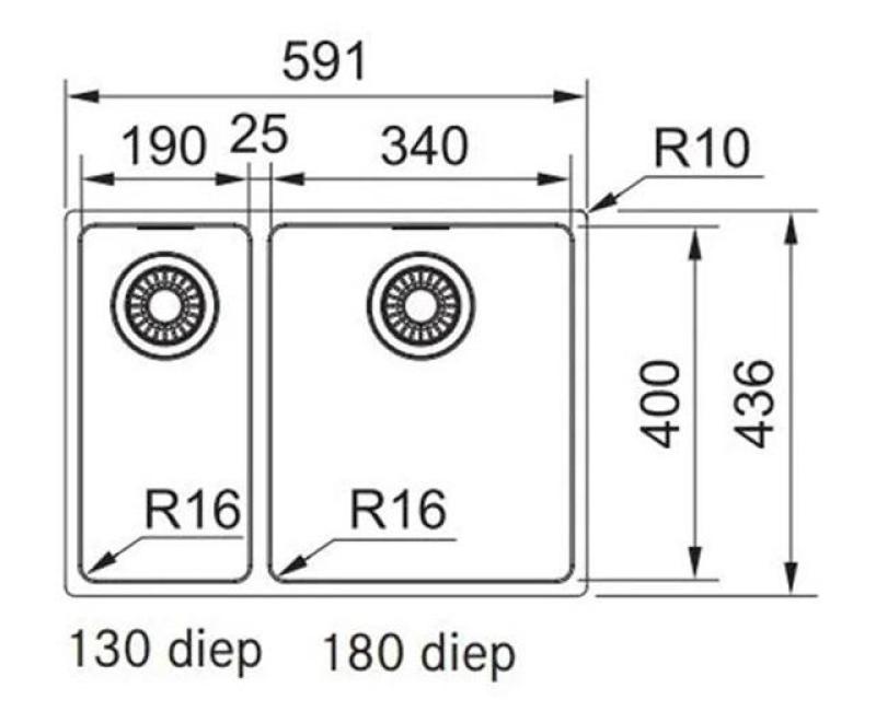 Franke Maris MRX 260 BR 1,5 halvanden rustfri stålvask planmontering stor vask til højre 1270568040