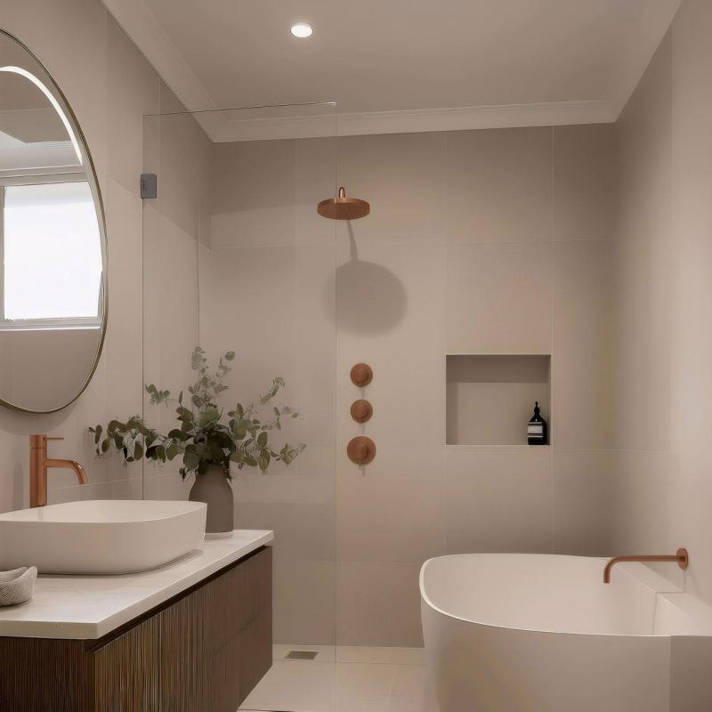 Waterevolution Flow indbygget brusetermostat med 2 stophaner PVD børstet kobber