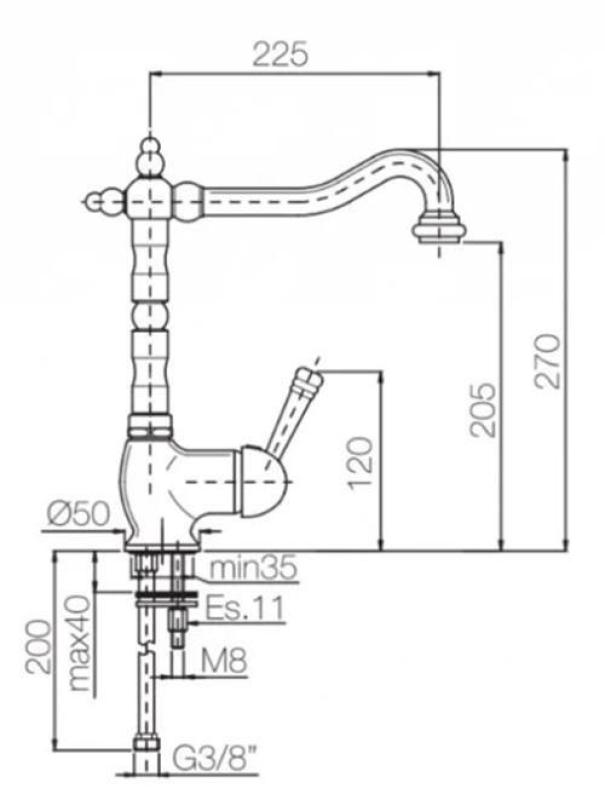 PB nostalgisk enhånds køkkenarmatur med hvidt håndtag rustfrit stål 1208952878