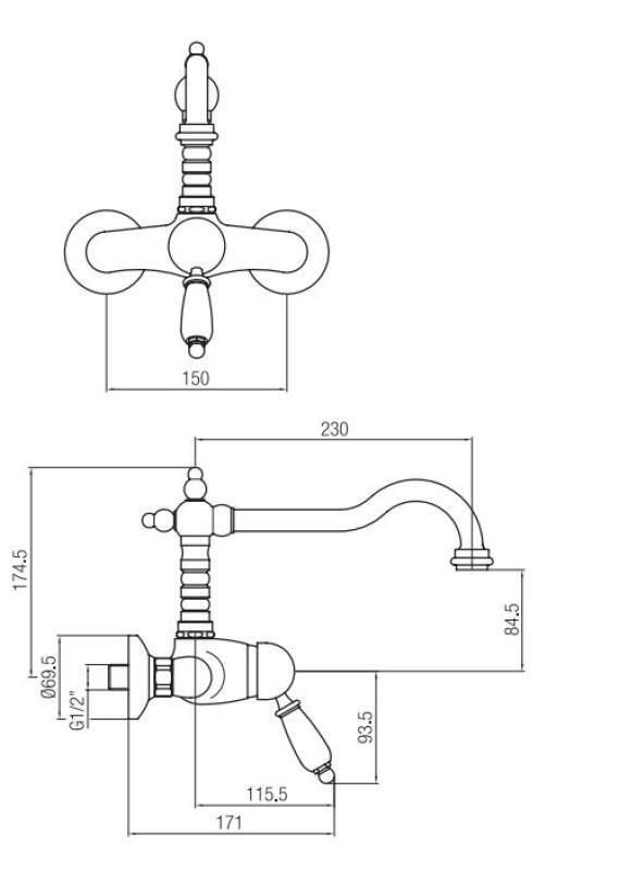 PB nostalgisk etgrebs vægmonteret armatur med hvidt greb krom