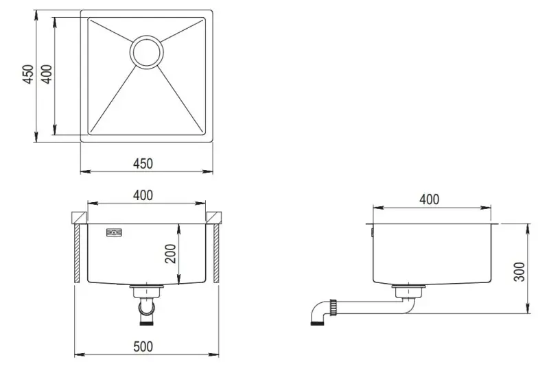 Ausmann Mosel rustfrit stål håndvask guld farve PVD Gold 40x40 underbygning planmontering og topmontering 080914