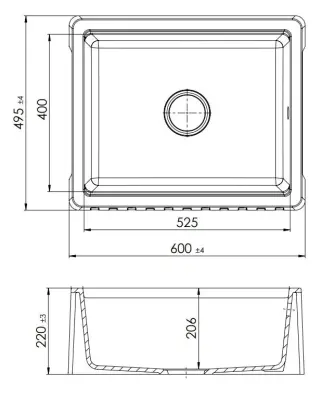 GraniteMy Tradition landlig køkkenvask, tosidet granitvask 60x48 cm, sort undermonteret 1208953016