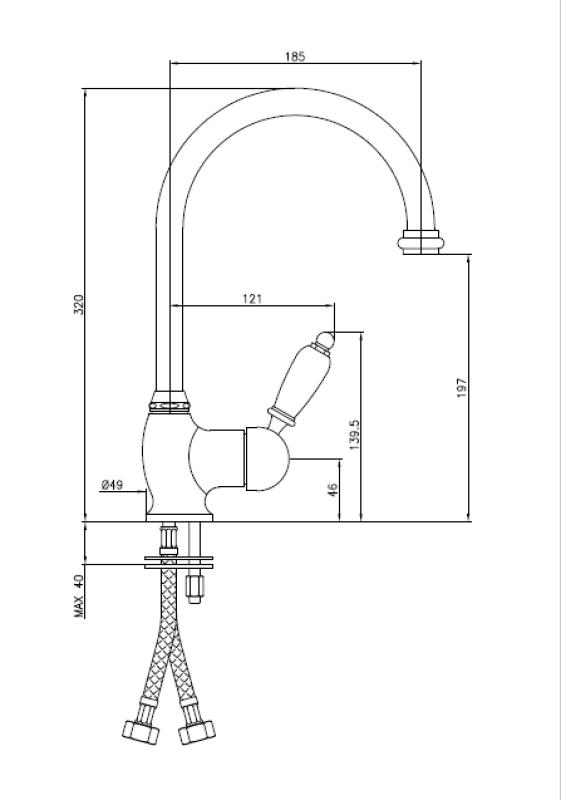 PB klassisk køkkenarmatur med enkeltgreb og svingtud 200 mm rustfrit stål 1208953115