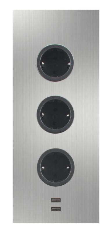 Indux Corner Energi-søjle med 3 stikkontakter, jordforbundet og dobbelt USB-A&amp;C-oplader, rustfrit stål 1208953216