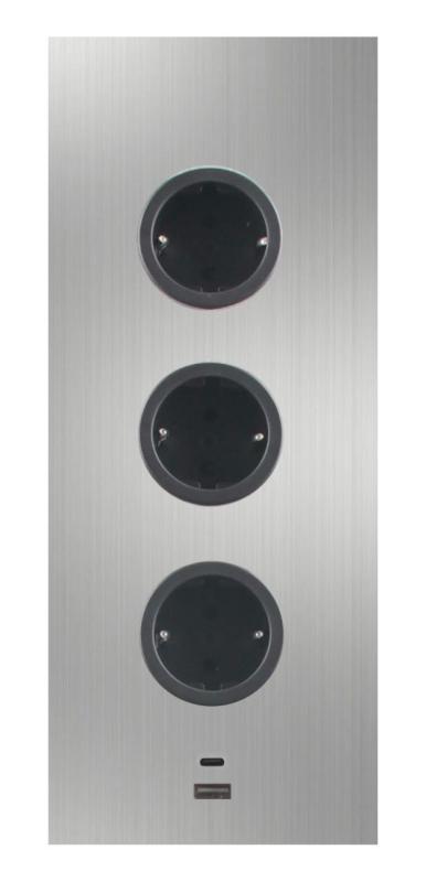 Indux Corner Energi-søjle med 3 stikkontakter, jordforbundet og dobbelt USB-A&amp;C-oplader, rustfrit stål 1208953216