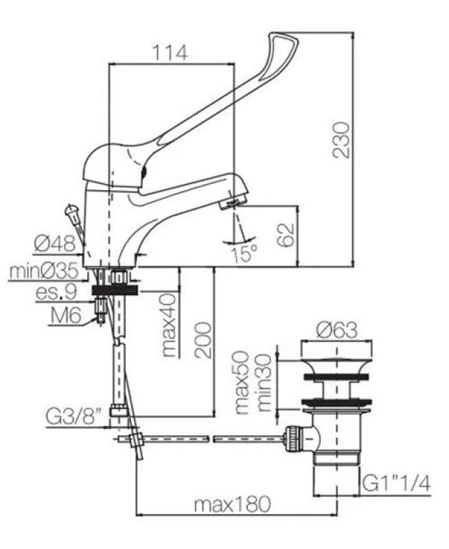 PB Clinic håndvaskarmatur for handicappede med lang håndtag krom 1208953265