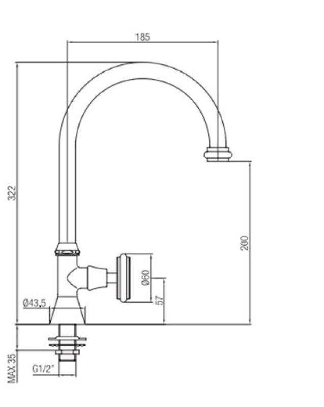 PB klassisk vandhane til håndvask med hvidt greb, koldt vand, høj rund tud, krom 1208953277