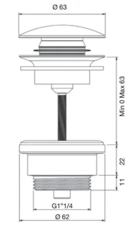 PB Unix håndvaskprop 1 1/4 låsbar push up click clack rustfrit stål 1208953285