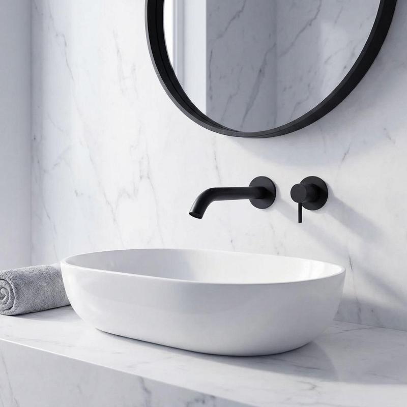 SB Round indbygget håndvaskarmatur mat sort - 102mm