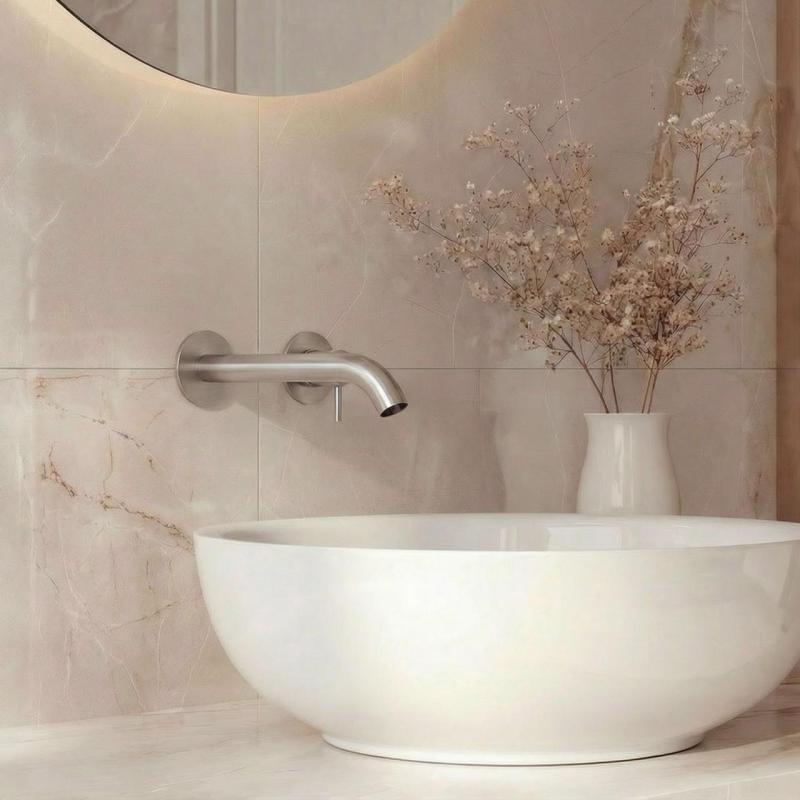 SB Round indbygget håndvaskarmatur børstet nikkel 162mm