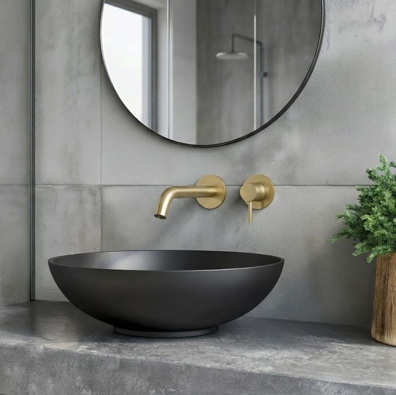 SB Round indbygningsvaskarmatur børstet messing PVD 162mm