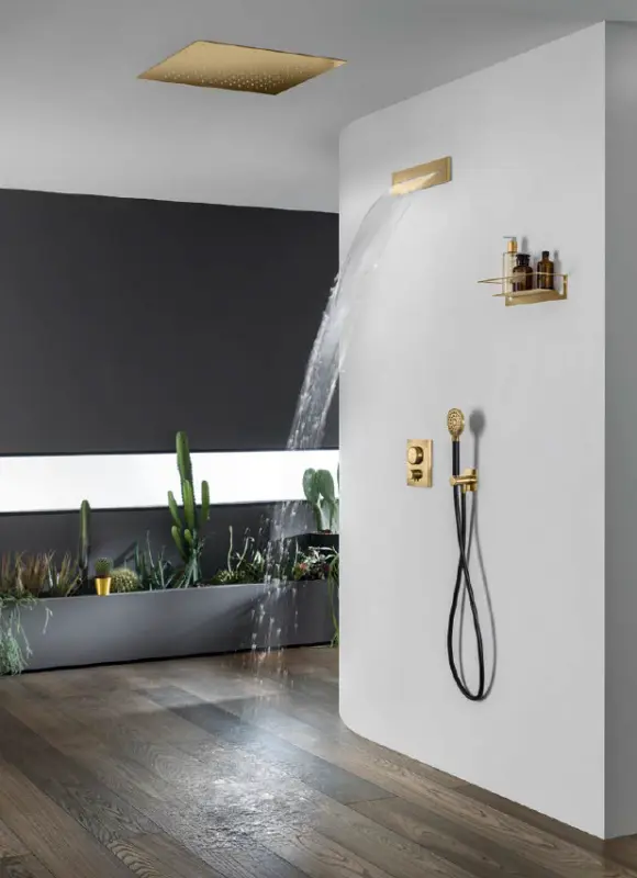 SB Square regnbruser indbygning 380x380mm Børstet Messing PVD