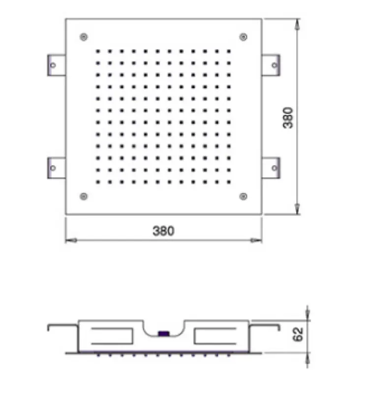 SB Square regnbruser indbygning 380x380mm Børstet Messing PVD