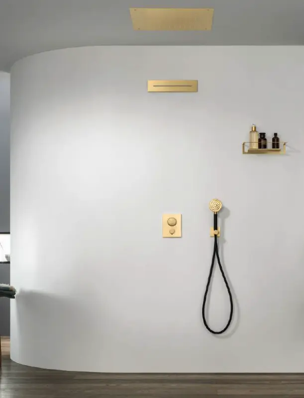 SB Square regnbruser indbygning 500x500mm Børstet Messing PVD