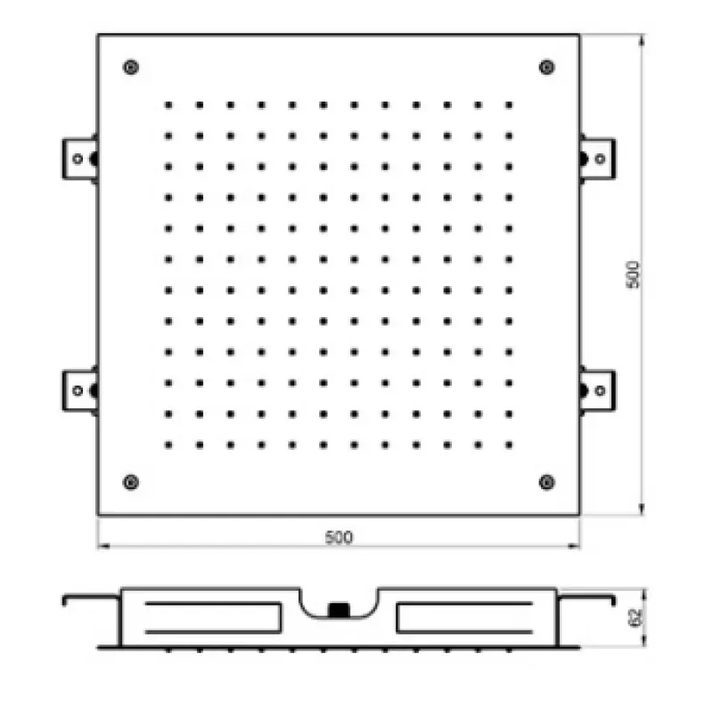 SB Square regnbruser indbygning 500x500mm Børstet Messing PVD