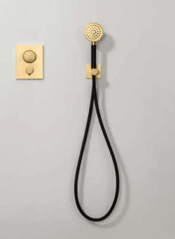 SB Rubinetterie Universal håndbrusersæt med slange og ophængskrog børstet messing guld PVD 1208953551