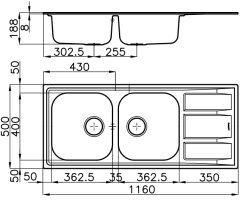 Foster Marine RVS 316 Dobbeltvask Vendbar med Afdrypningsområde 116x50 cm Overbygning 1208953556