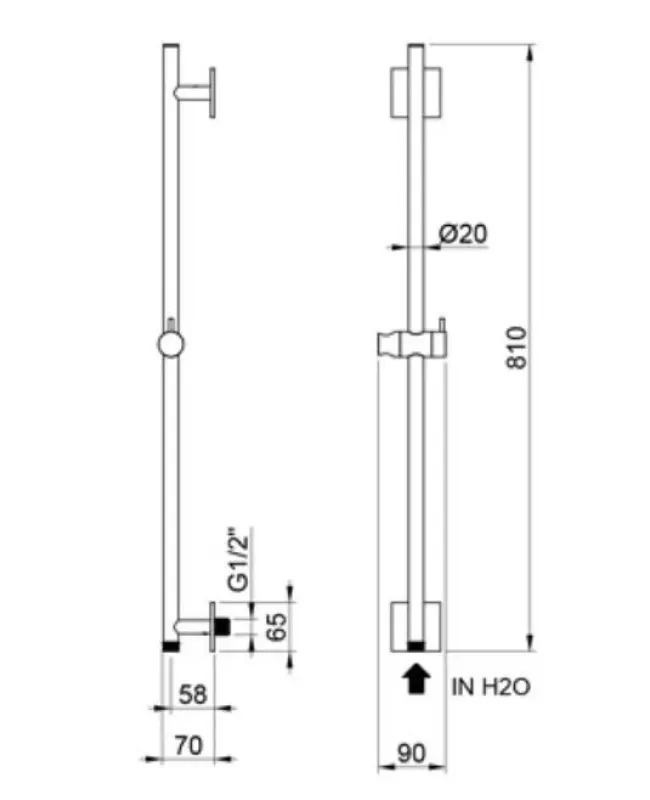SB Rubinetterie Universale 316 rustfrit stål glidestang børstet med vandtilførselstilslutning 1208953564