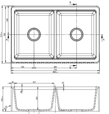 GraniteMy Tradition landlig dobbeltvask 2-sidet granitvask 80x50cm hvid til overmontering, undermontering og planmontering 1208953698
