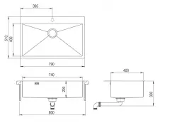 Ausmann Weser stor RVS vask antracit farve PVD Gun Metal 79x51 med hanehul underbygning planbygning og overbygning 067137