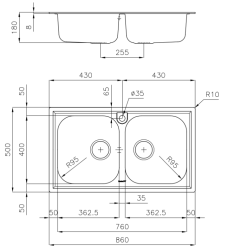 Foster Marine RVS 316 Dobbeltvask 86x50 cm Overbygning 1208953745