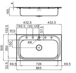 Foster 900 Store RVS Vask 86,5 x 50,5 cm med Hanehul Overbygning 1208953748