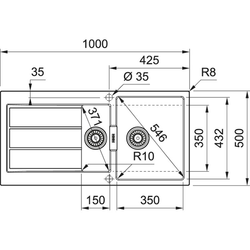 Franke Sirius 2 S2D 651 sort plast 1,5 halvanden vask med dræn overflade 100x50 143.0634.554
