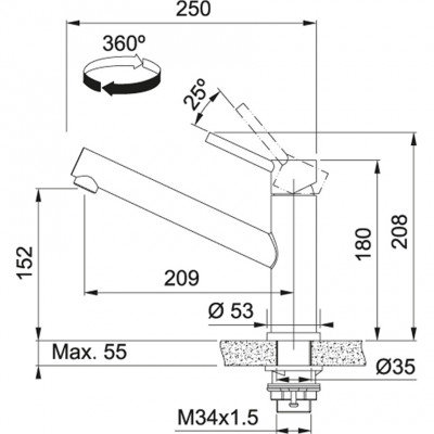 Franke Orbit massiv rustfrit stål lav køkkenarmatur med drejelig tud inox 115.0569.290