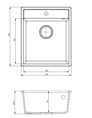 GraniteMy Bremen Granitvask 44x52 cm Sort – Til Topmontering, Underlimning og Planlimning med Hul til Armatur og Rustfrit Stål Prop 1208953861