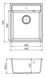 GraniteMy Bremen granitvask 44x52 cm sort, til topmontering, undermontering og planmontering med hanehul 1208953870