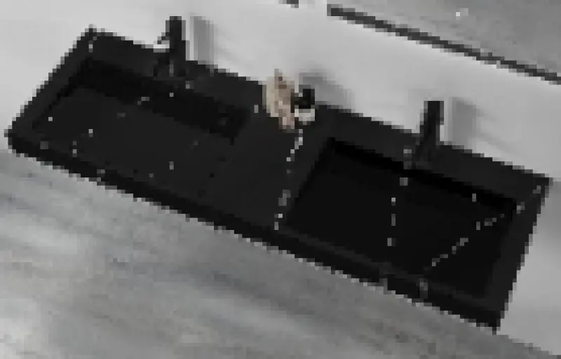 Solid-S Marble dobbelt håndvask i solid surface sort marmor mat uden hanehul med solid cover B180xD45xH8 1208953889