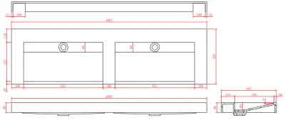 Solid-S Marmor dobbelt håndvask solid surface sort marmor mat uden hanehul med solid cover B160xD45xH8 1208953890