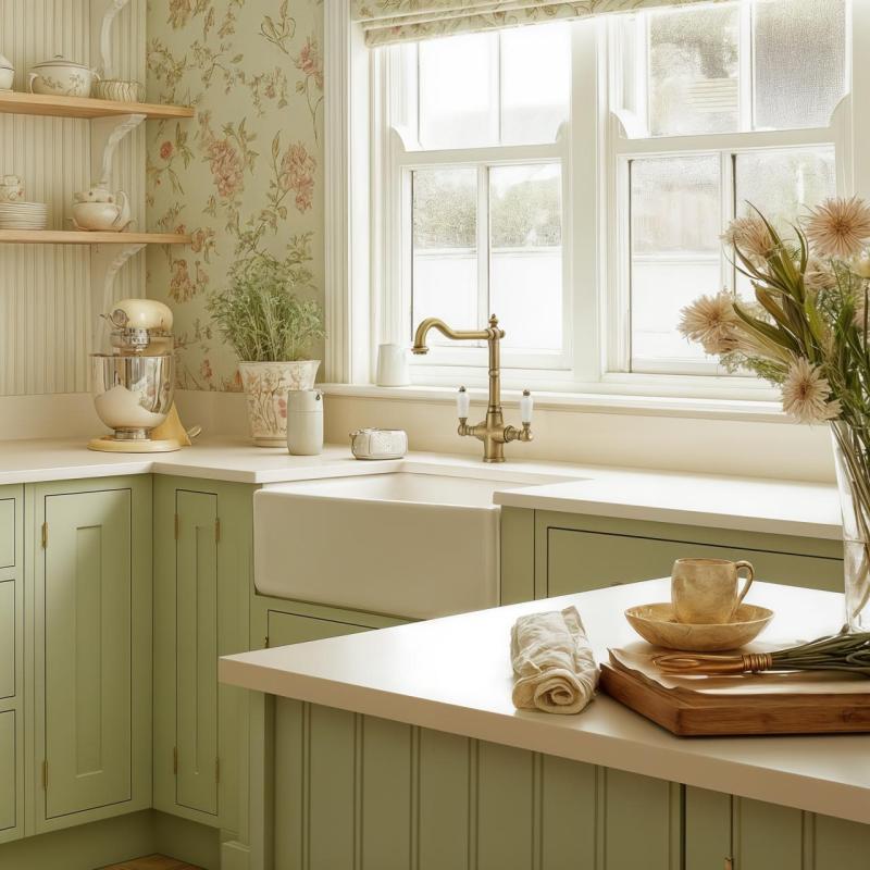 PB Nostalgisk klassisk landlig køkkenhane i bronze med hvide håndtag 1208953913